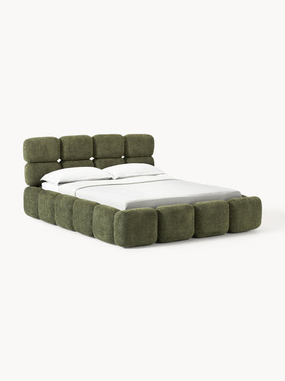 Taybela Upholstered Bed in Teddy Bouclé with Storage