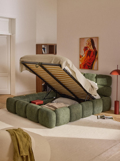 Taybela Upholstered Bed in Teddy Bouclé with Storage