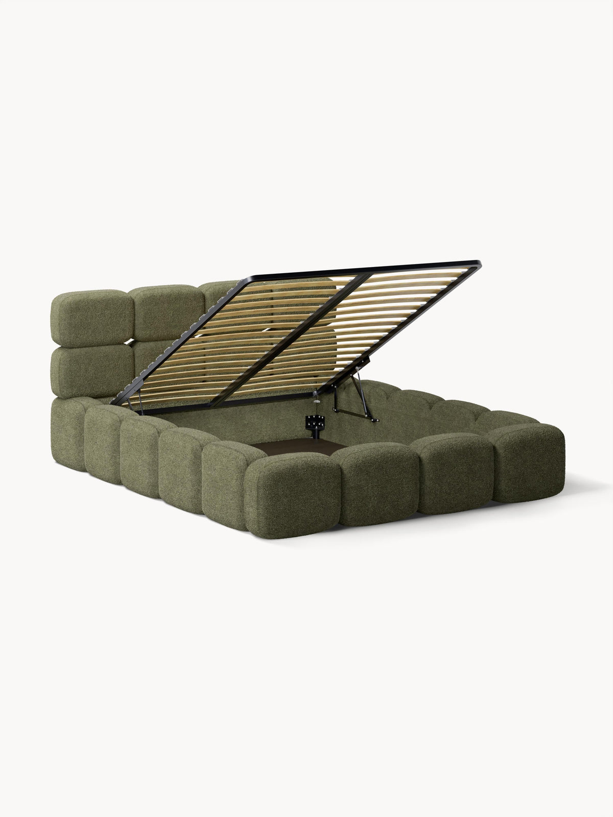 Taybela Upholstered Bed in Teddy Bouclé with Storage
