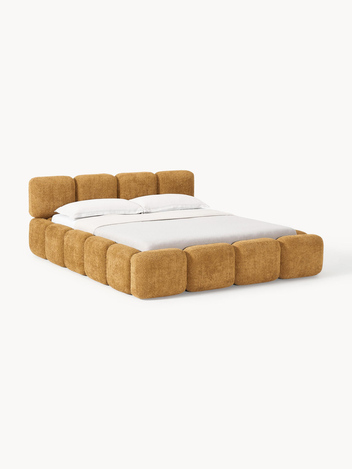 Taybela Upholstered Bed in Teddy Bouclé with Storage