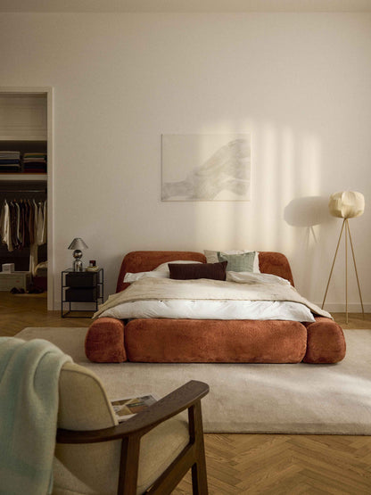 Wolmestra Upholstered Bed in Teddy Bouclé