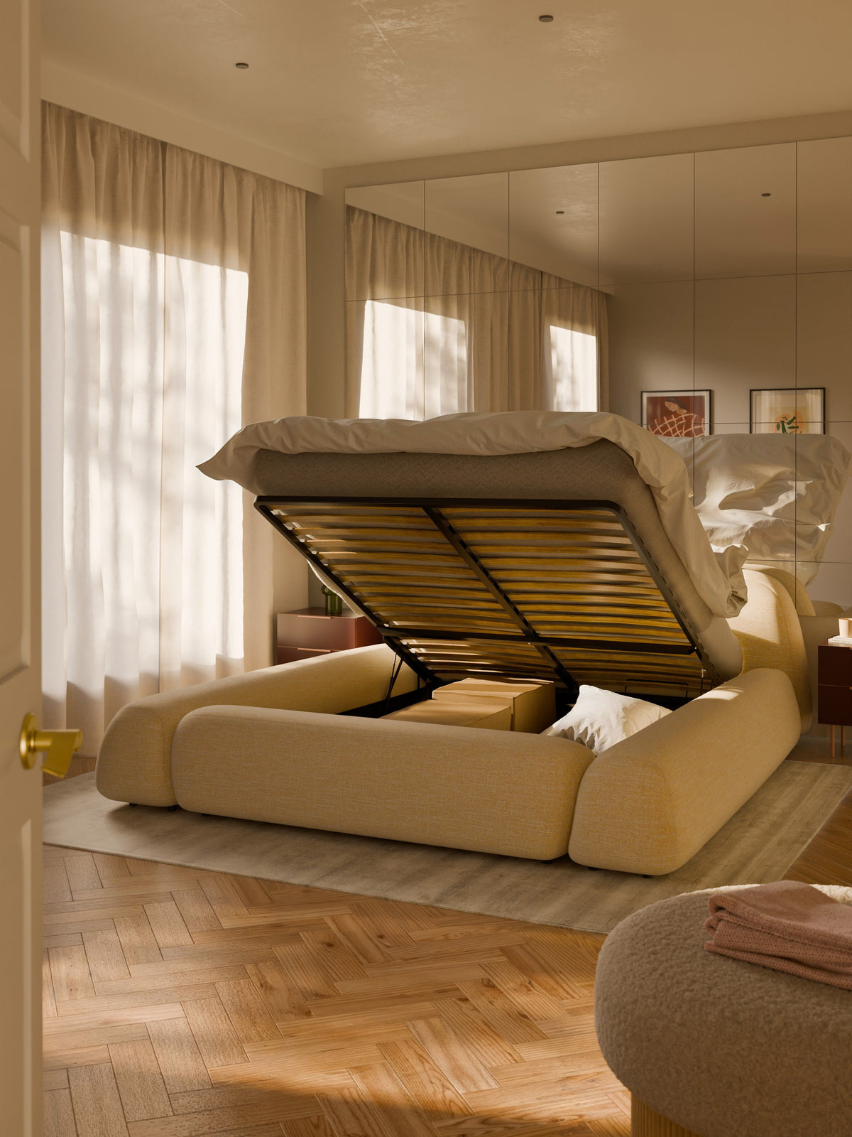 Wolmestra Upholstered Storage Bed in Bouclé