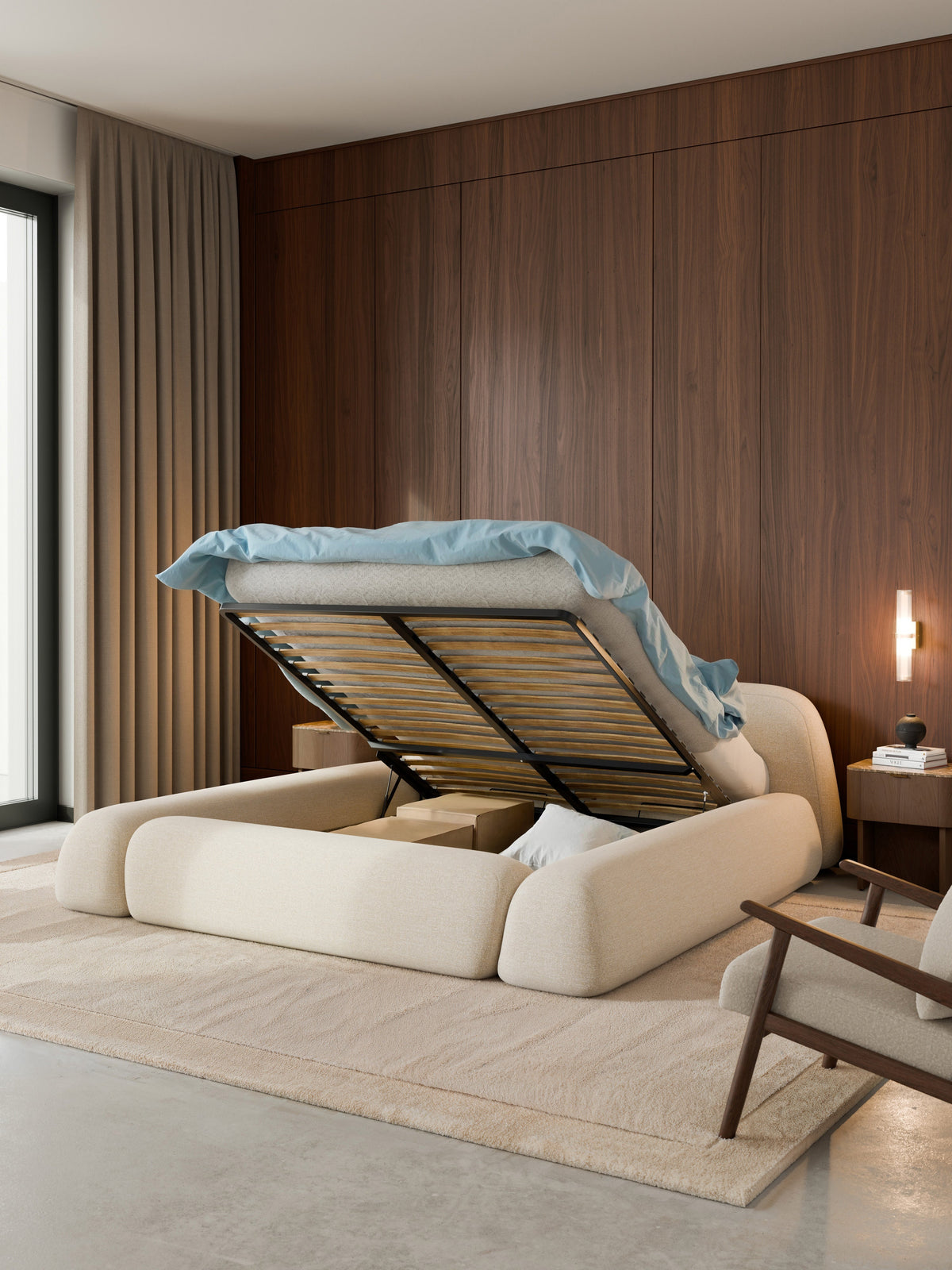 Wolmestra Upholstered Storage Bed in Bouclé